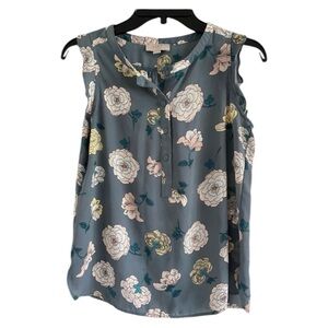 LOFT Outlet Women’s Blue & Pink Floral Sleeveless Blouse 5 Buttons-Size XSP